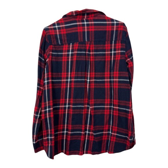 Old Navy The Classic Shirt Womens L Red & Navy Plaid Button-Up Long-Sleeve Shirt - Picture 13 of 13
